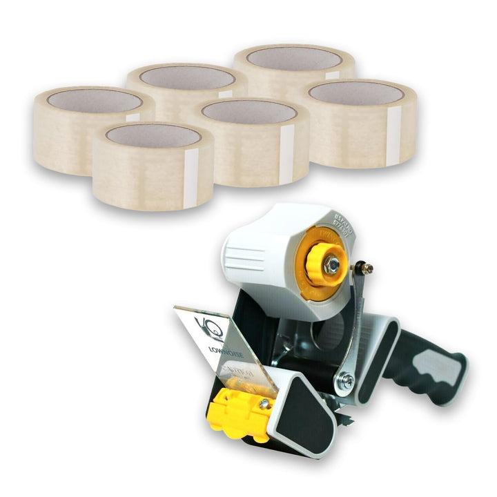 ARLI TWINCORE K206B Handabroller Set – LOW-NOISE Klebebandabroller mit Bremse + 6x PP Klebeband 48 m