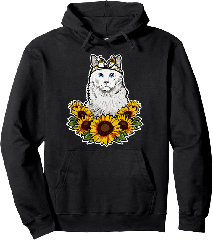 Süsses Weisse Katze Geschenk Sonnenblumen Dekor Katzen Pullover Hoodie