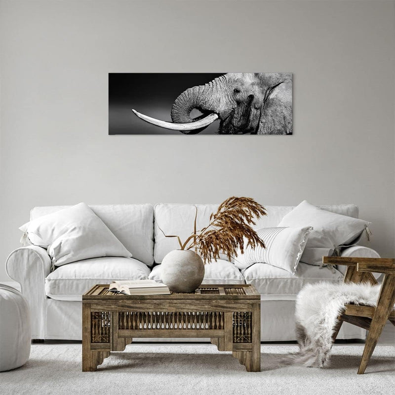 Panorama Bilder auf Leinwand Elefant Stosszahn Natur Leinwandbild 90x30cm Wandbilder Dekoration Wohn