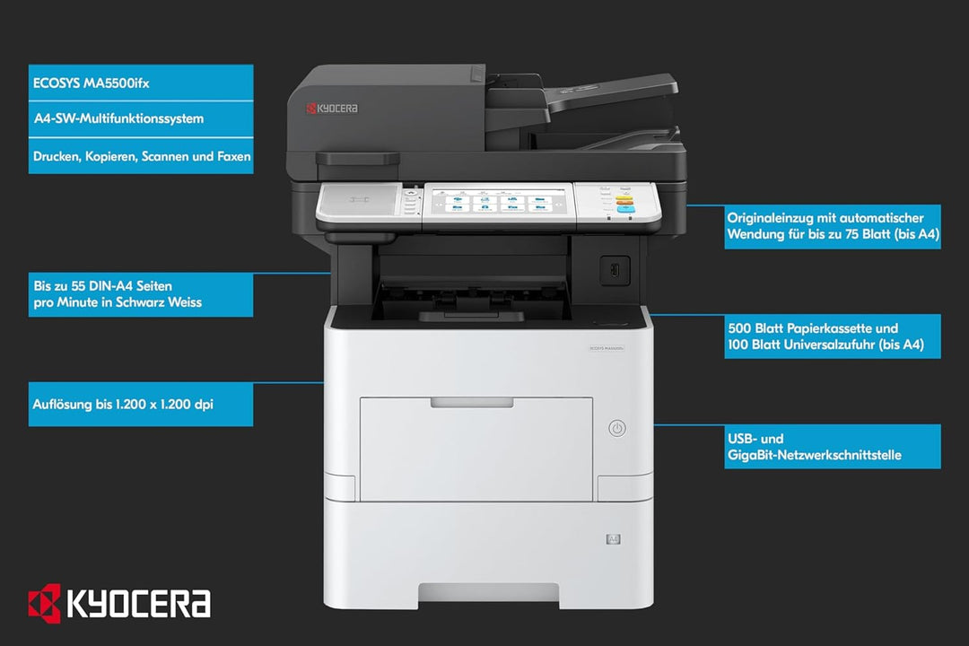 Kyocera Ecosys MA5500ifx/Plus Multifunktionsdrucker Schwarz Weiss, 55 Seiten pro Minute. Drucker Sca