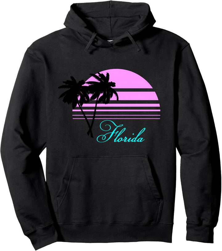 Pink-Blau-Palmen-Sonnenuntergang-Strand-Design Pullover Hoodie