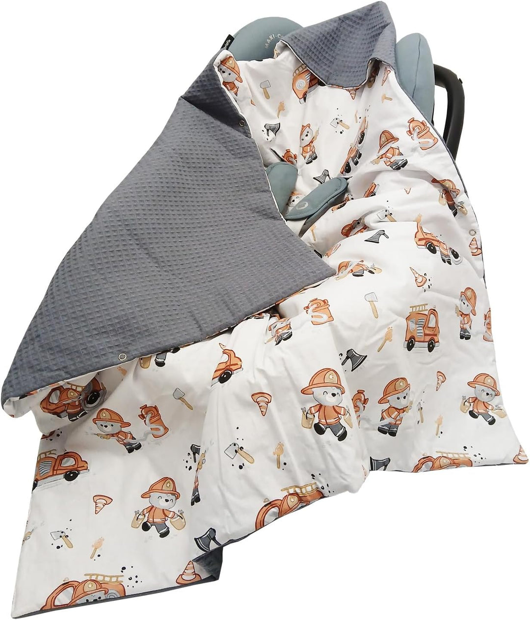 Baby Einschlagdecke Doppelseitig 86x86 cm Baumwolle-Wafellstoff für Kinderwagen und Babybett (Grau W