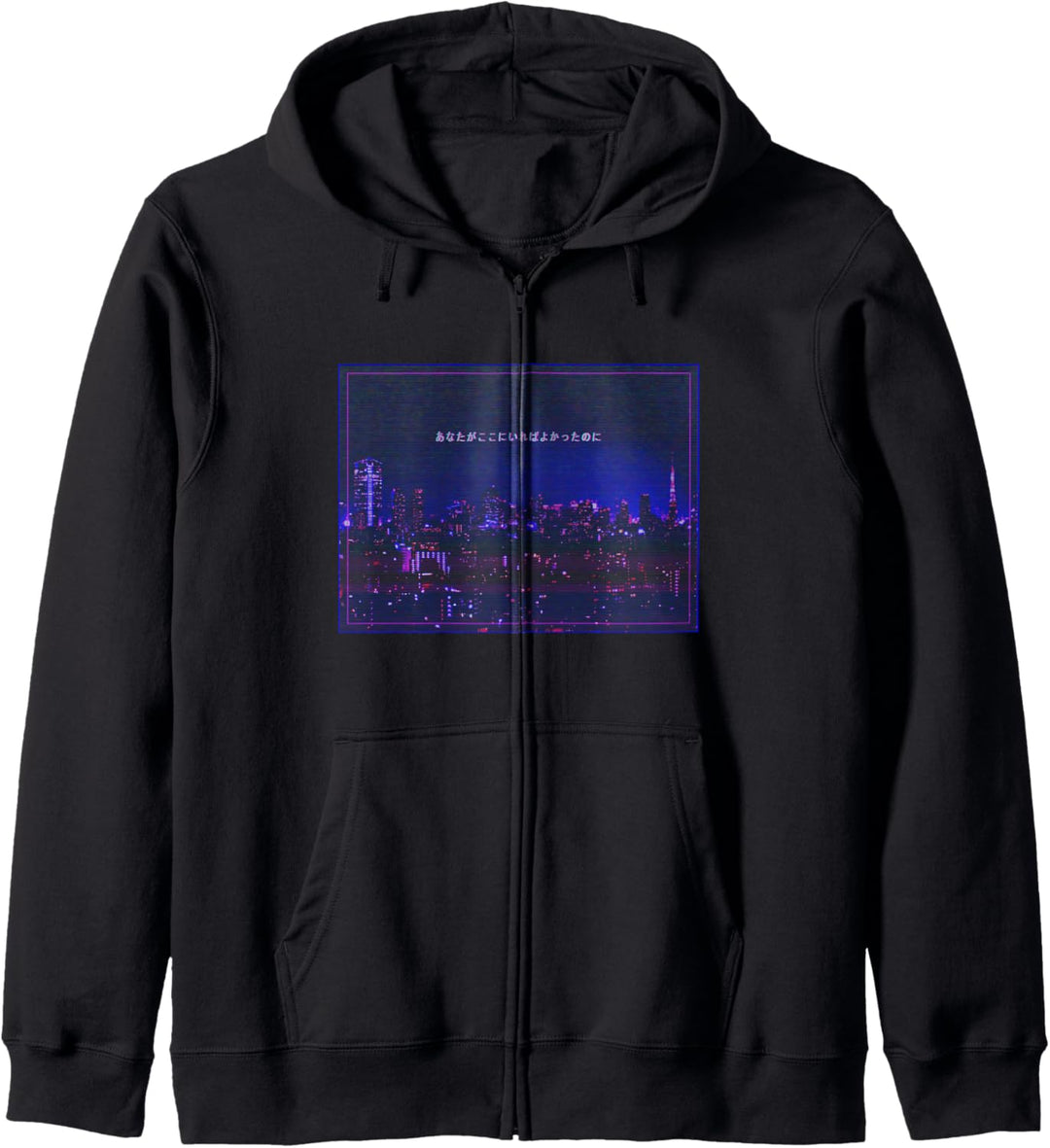 Vaporwave-Ästhetik Tokio Glitch Retro 90er Lofi Stadtbild Kapuzenjacke