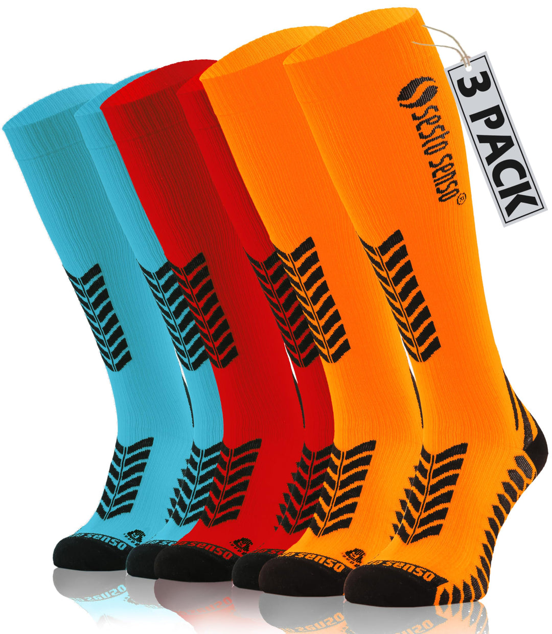 sesto senso 3 Paar Kompressionsstrümpfe Sport Damen Herren Unisex Bunt Hohe Sportsocken Laufsocken,