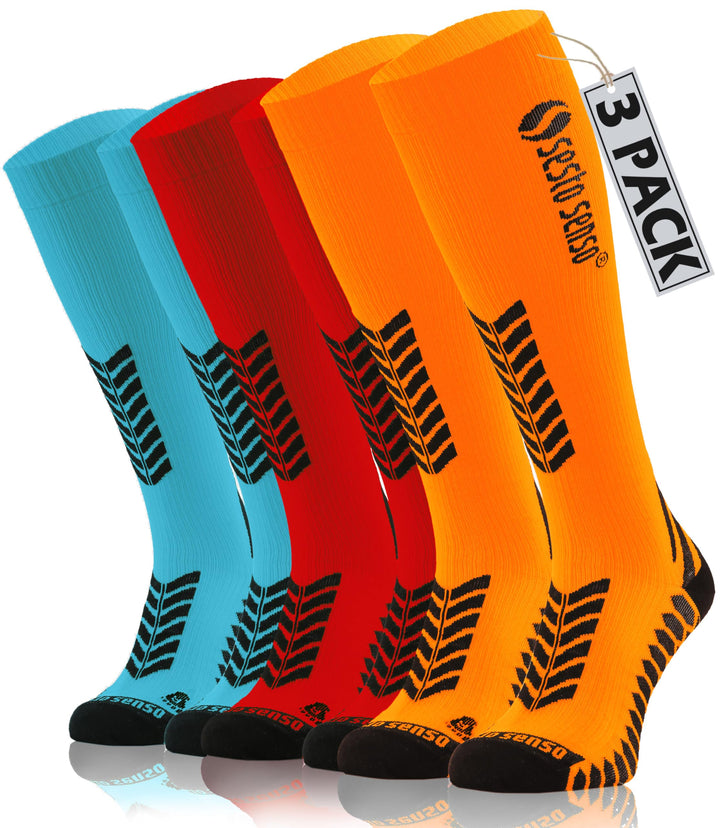 sesto senso 3 Paar Kompressionsstrümpfe Sport Damen Herren Unisex Bunt Hohe Sportsocken Laufsocken,