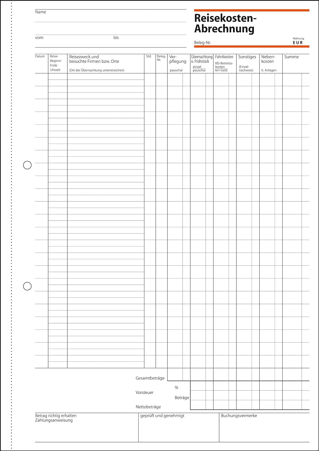 SIGEL RA415/5 Reisekostenabrechnung monatlich, A4, 50 Blatt, 5er Pack 5 Stück, 5 Stück