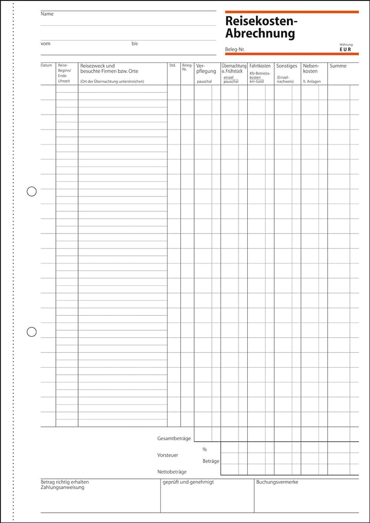 SIGEL RA415/5 Reisekostenabrechnung monatlich, A4, 50 Blatt, 5er Pack 5 Stück, 5 Stück