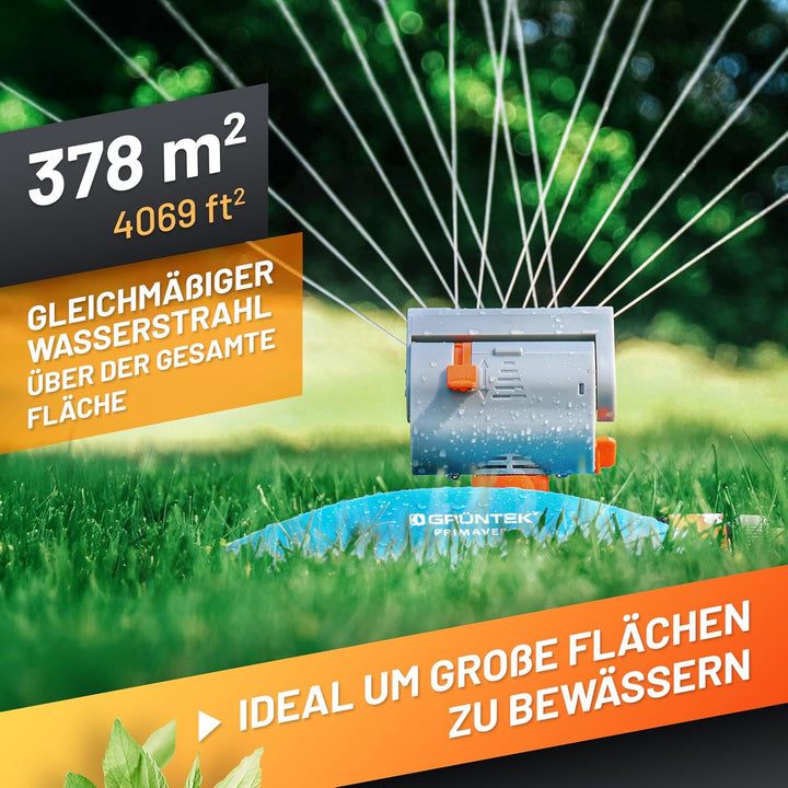 Robuster GRÜNTEK Oszillationssprinkler mit Turbo-Motor – Viereckregner mit 16-Düsen Bewässerungssyst
