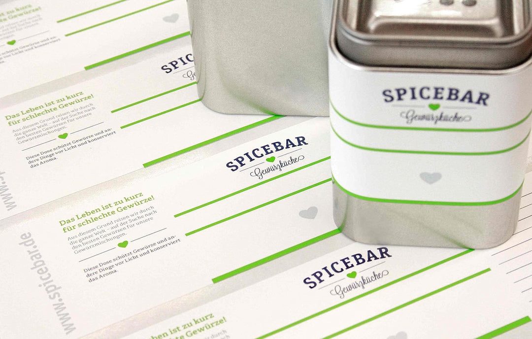 8 Spicebar Gewürzdosen Eckig Set mit Aromadeckel + 8 Etiketten + 4 Streueinsätze, Aromadose Masse: 8