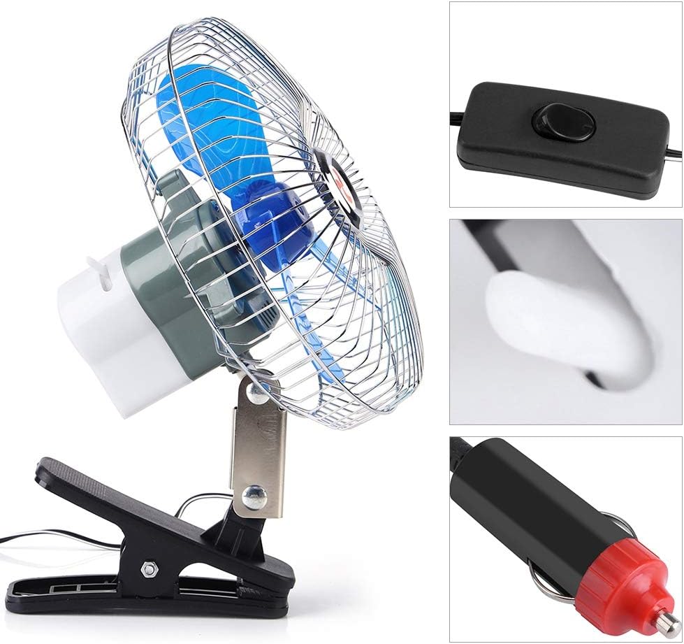 Nikou Auto Ventilator Mini Lüfter mit Clip, 12V 25W Fahrzeug Clip-On Ventilator 180° Drehung, Tragba