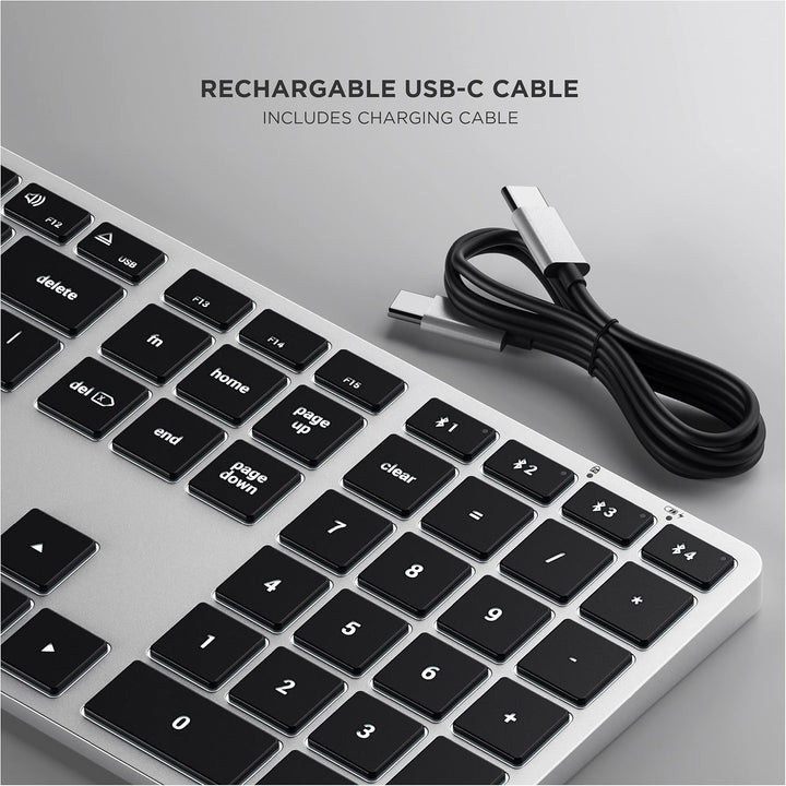 SATECHI Slim X3 Kabellose Bluetooth Tastatur - Hintergrundbeleuchtung & Ziffernblock – Multi-Device