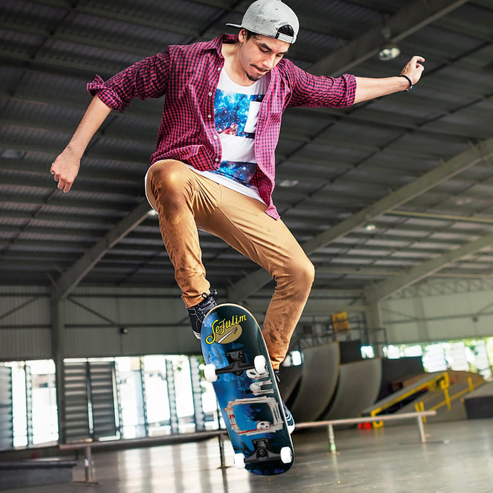 Sefulim 78,9 x 20,3 cm komplettes Skateboard, 7-lagig, kanadischer Ahorn, Doppel-Kick-Deck-Skateboar