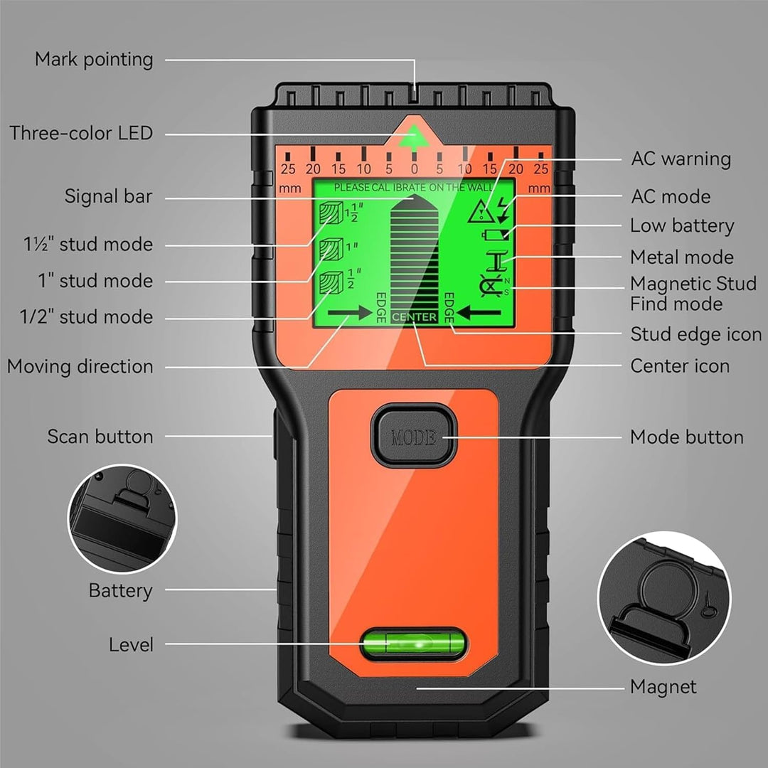 Leitungsfinder Multifunktionaler Stud Finder mit LCD-Display &amp; Audio-Alarm, für Holz, AC-Leitungen,