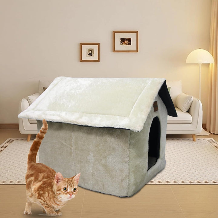 Plüsch Katzenhaus Katzenhöhlenbett mit Flauschiges Katzenkissen Tragbare Katzenhütte mit Rutschfeste