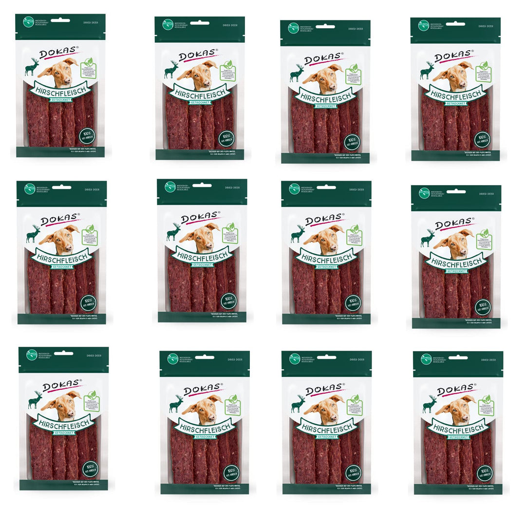Dokas Dog Hirschfleisch getrocknet für Hunde - 12 x 60g