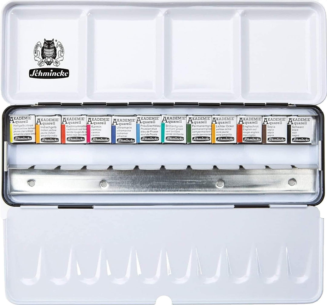 Schmincke AKADEMIE Aquarell Metallkasten, 12 x 1/2 Naepfchen Aquarell 75 714 097