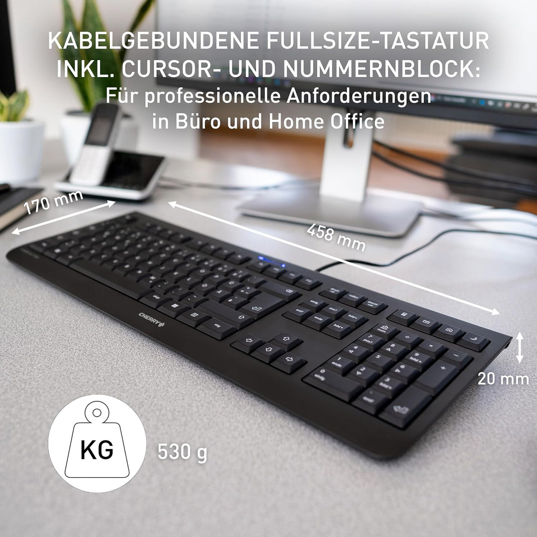 CHERRY KC 1000 - USB Tastatur - Flaches Design - Kabelgebunden - „der Blaue Engel“ - GS-Zulassung -