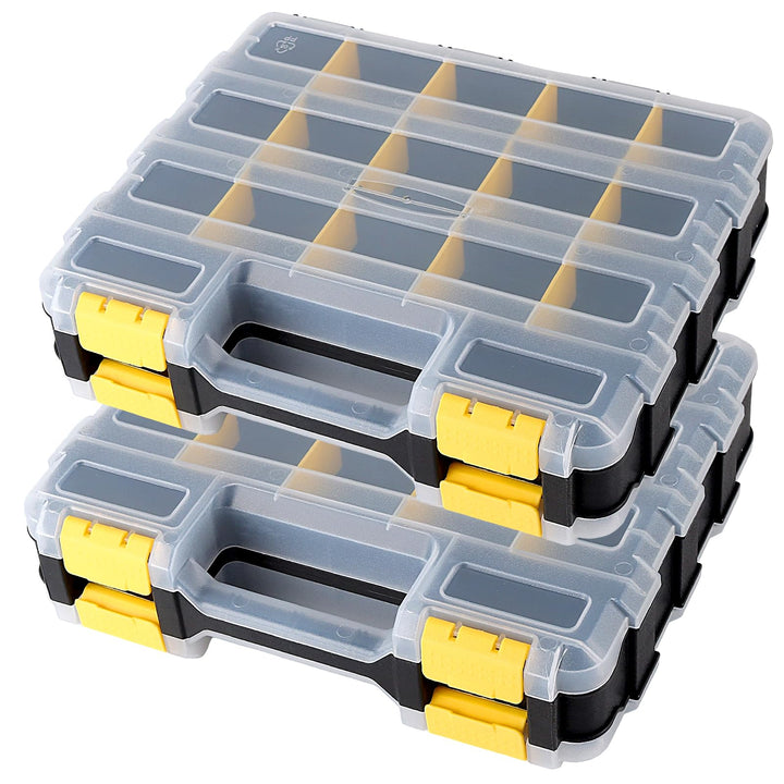 2 x Doppelseitige Hardware-Werkzeugkästen, Schraubensortierbox mit 34 Fächern, Kleinteile-Organizer