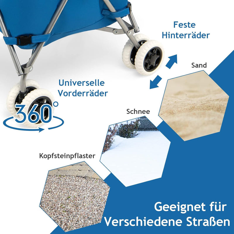 COSTWAY Faltbarer Einkaufstrolley mit Rädern, Kapazität 90 L/55 kg, Handwagen mit Abnehmbarer Oxford