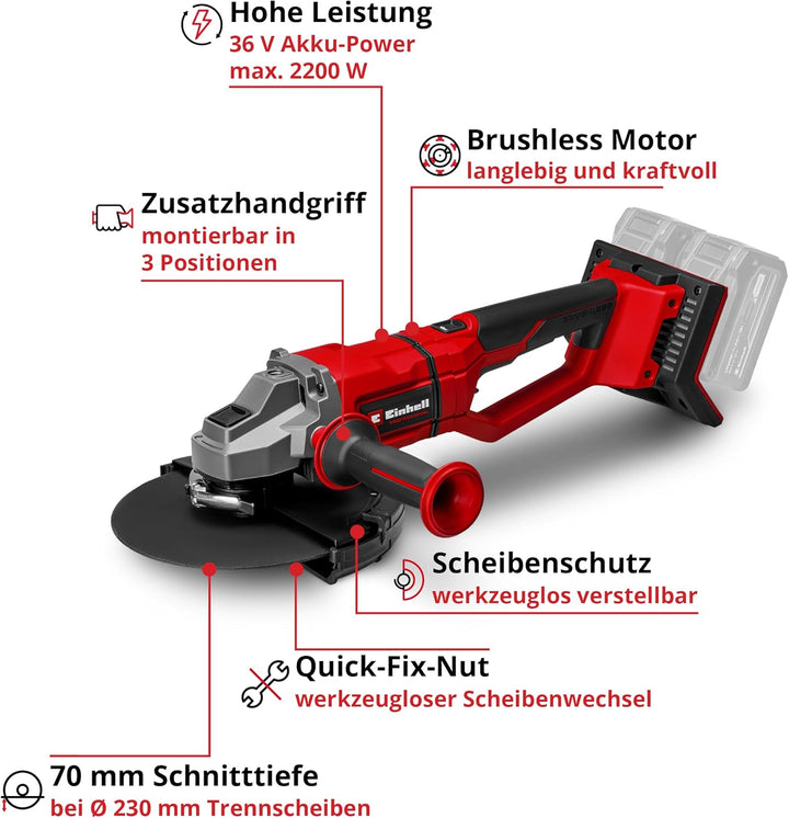 Einhell Professional Akku-Winkelschleifer AXXIO 36/230 Q Power X-Change (36 V, 230 mm Scheibendurchm