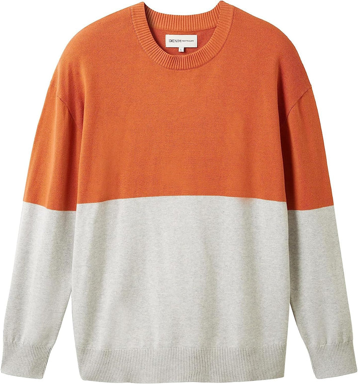 TOM TAILOR Denim Herren Denim Relaxed Fit Colorblock Pullover, 32754 - Rust Grey Color Block