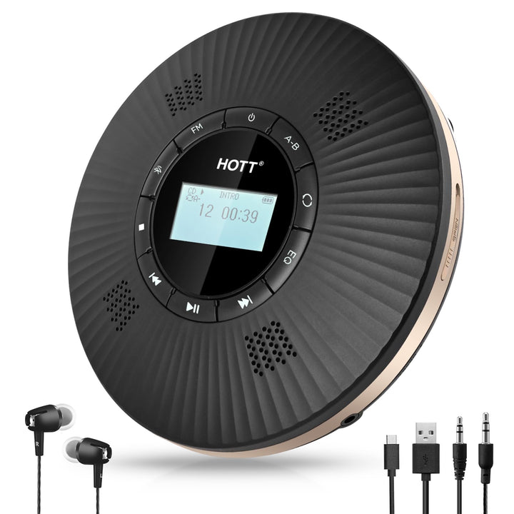 HOTT CD Player Tragbar Bluetooth CD-Player mit 4 Lautsprecher und FM-Transmitter, Tragbarer CD Playe