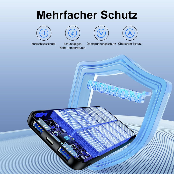 NOHON Powerbank 10000mAh Power Bank: 22,5W PD Fast Charging mit LED Display | USB-C Input & Output S