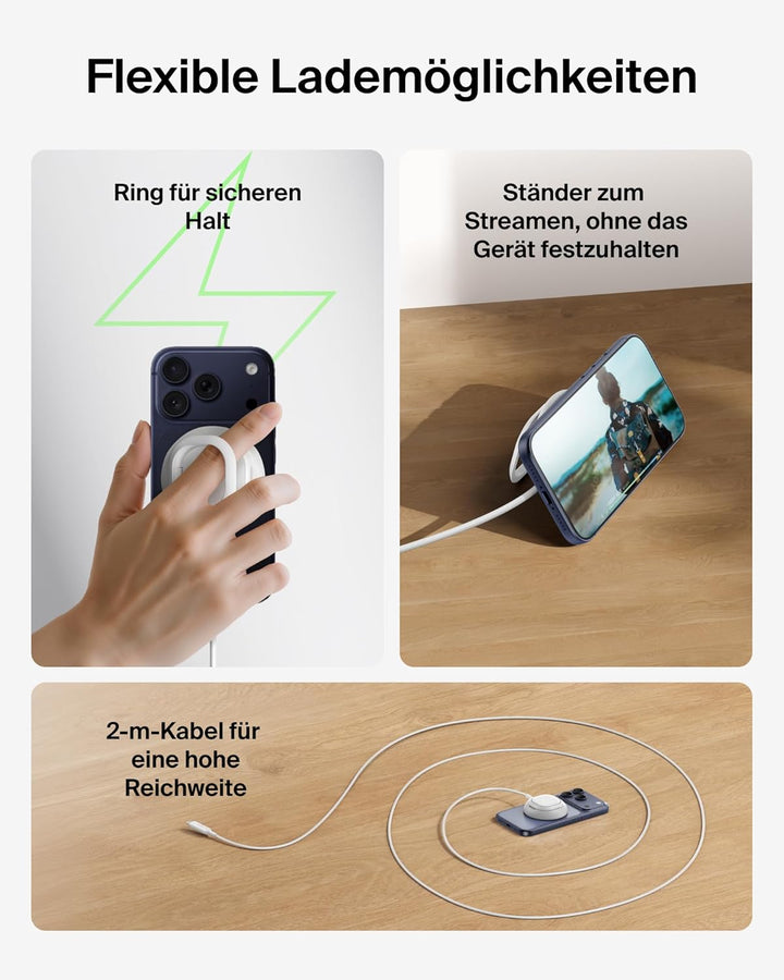 Belkin UltraCharge Wireless Charger mit Qi2 25W, Kompatibel mit MagSafe Ladegerät mit Passiver Kühlt