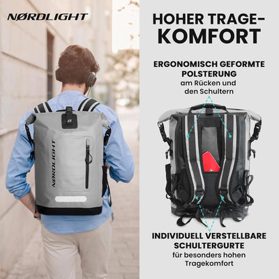 Nordlight Wasserdichter Rucksack Roll Top 25L - Hybrid 25" | Dry Bag Rucksack mit 15 Zoll Laptopfach