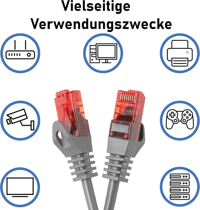 BIGtec - 10 Stück - 20m Gigabit Netzwerkkabel Patchkabel Ethernet LAN DSL Patch Kabel grau (2x RJ-45