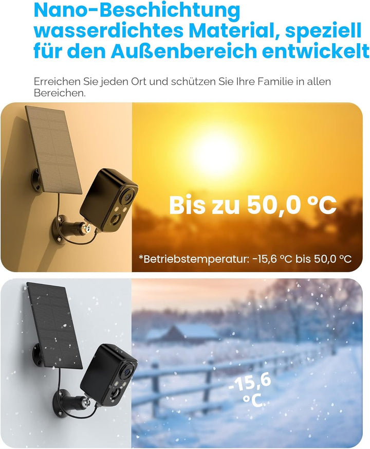 FOAOOD Überwachungskamera Aussen Akku Solar, Kamera Überwachung Aussen mit Farbige Nachtsicht, PIR-P