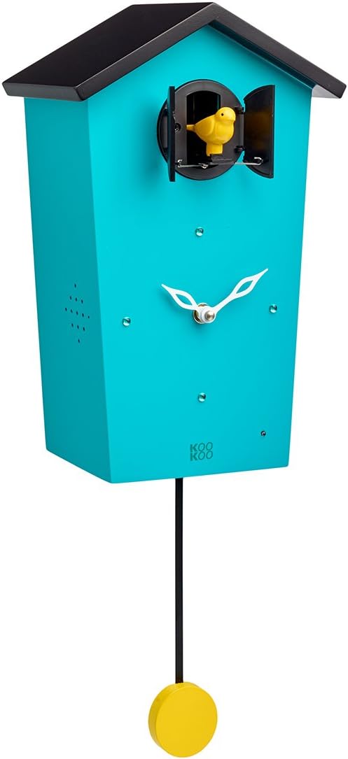 KOOKOO Birdhouse Petrol, Moderne Kuckucksuhr mit Pendel, Design Wanduhr mit 12 Vogelstimmen oder Kuc