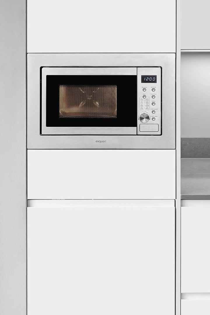 Exquisit Einbaumikrowelle EMW20-DG-020 inox | 800 W Leistung | 1000 W Grill | 8 Autokochprogramme| D