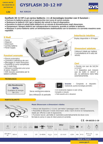 GYSFLASH 30–12hf Advanced Akku Support-Einheit und Ladegerät für alle 12 V