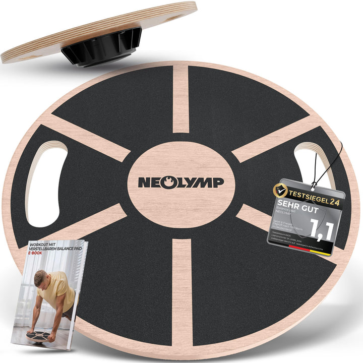 NEOLYMP Balance Board Holz mit Griffen - Rutschfestes Gleichgewichtsboard 360° Drehung - Balancebret