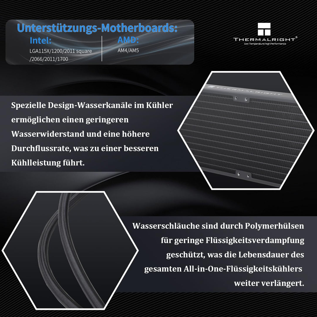 Thermalright Frozen Edge 240 Schwarzer CPU-Wasserkühler mit PWM-Lüftern, Pumpendrehzahl 3300RPM, S-F