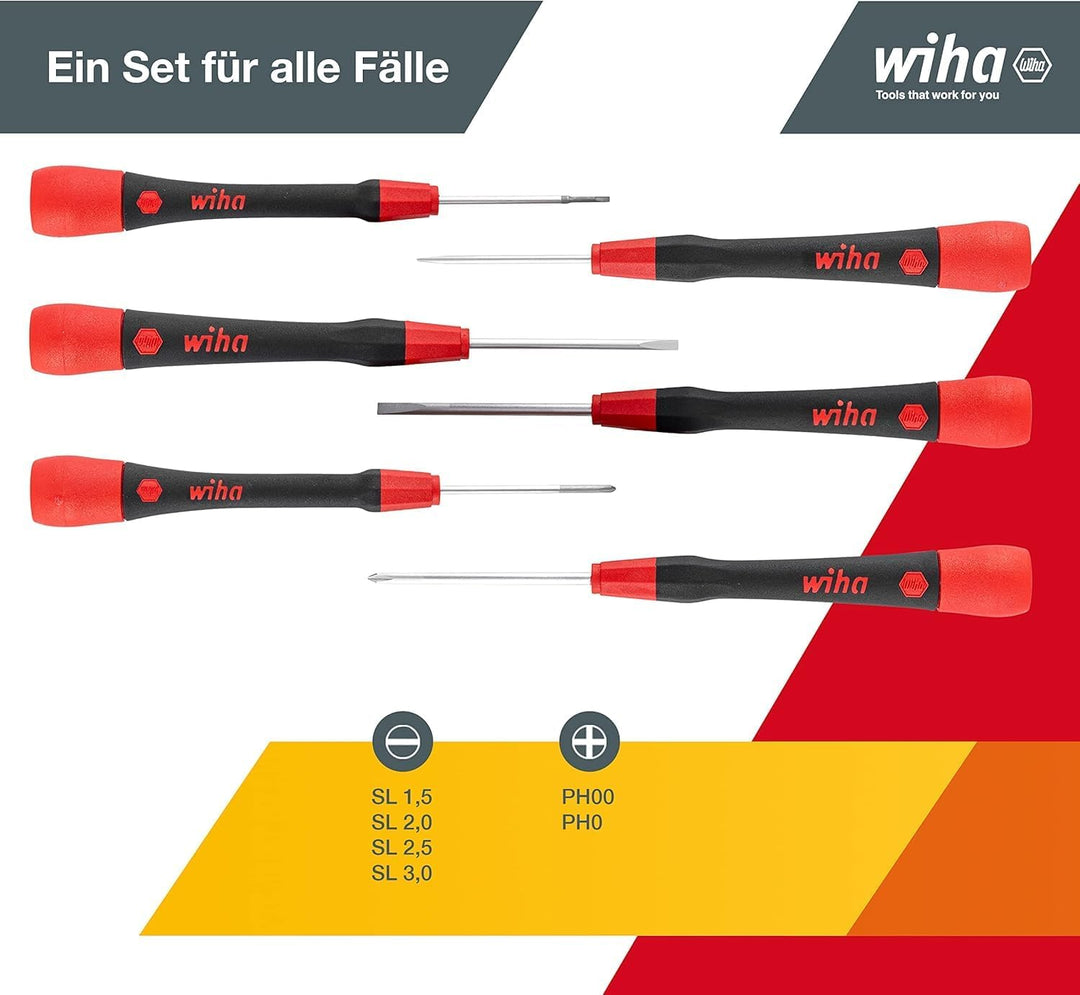 Wiha Feinschraubendreher Set PicoFinish® Schlitz, Phillips 7-tlg. inkl. Halter I Präzision im Kopf I