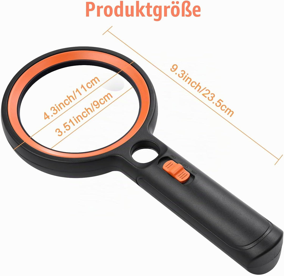 Lupe mit Licht mit 30 LED, 30X 45X 60X Leselupe mit Licht Gross, 30 Fach Vergrösserung Handlupe mit
