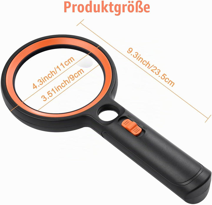 Lupe mit Licht mit 30 LED, 30X 45X 60X Leselupe mit Licht Gross, 30 Fach Vergrösserung Handlupe mit
