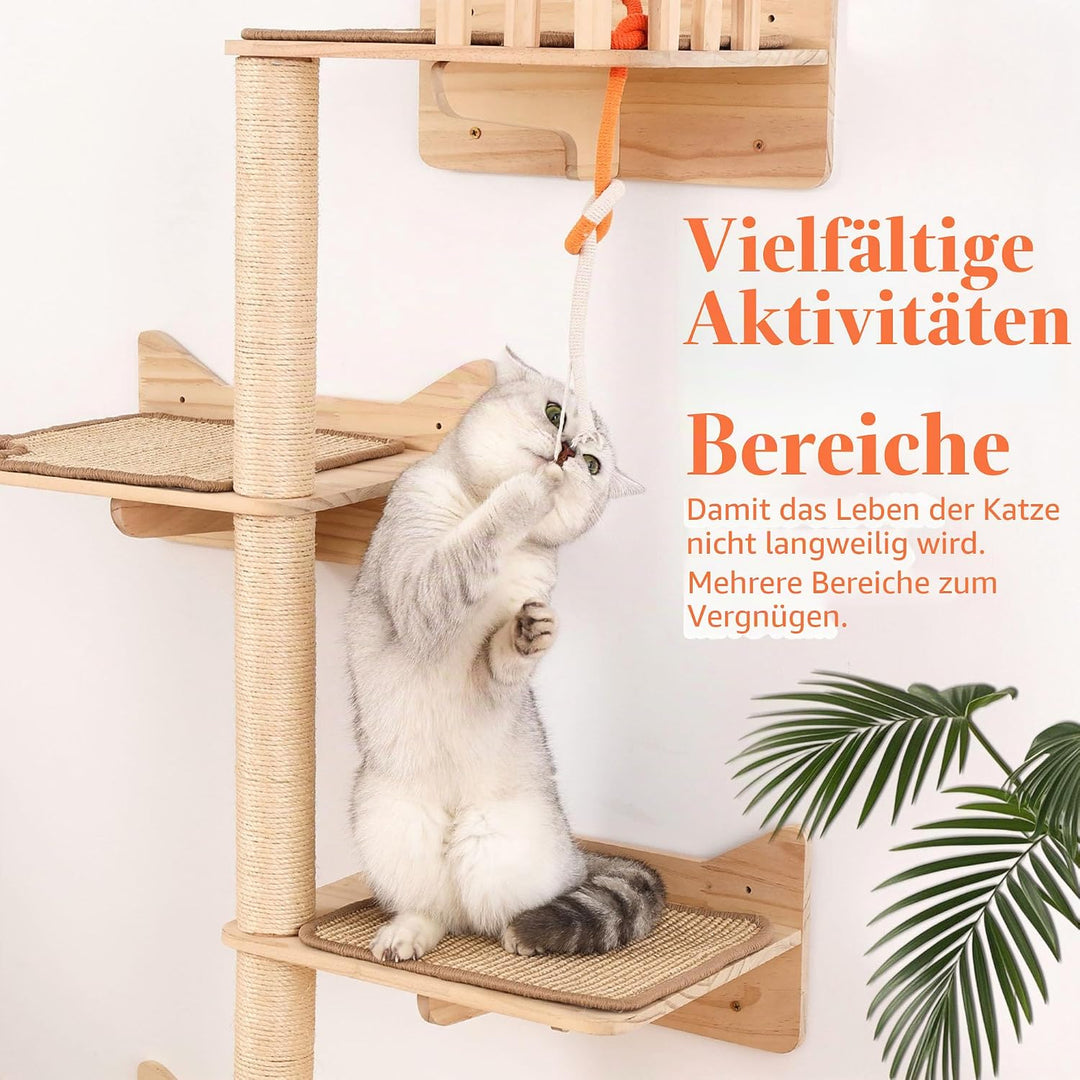 Kratzbaum zur Wandmontage, 7 Stück, Katzen-Wandregale und Sitzstangen mit hohen Sisal-Kratzstämmen,