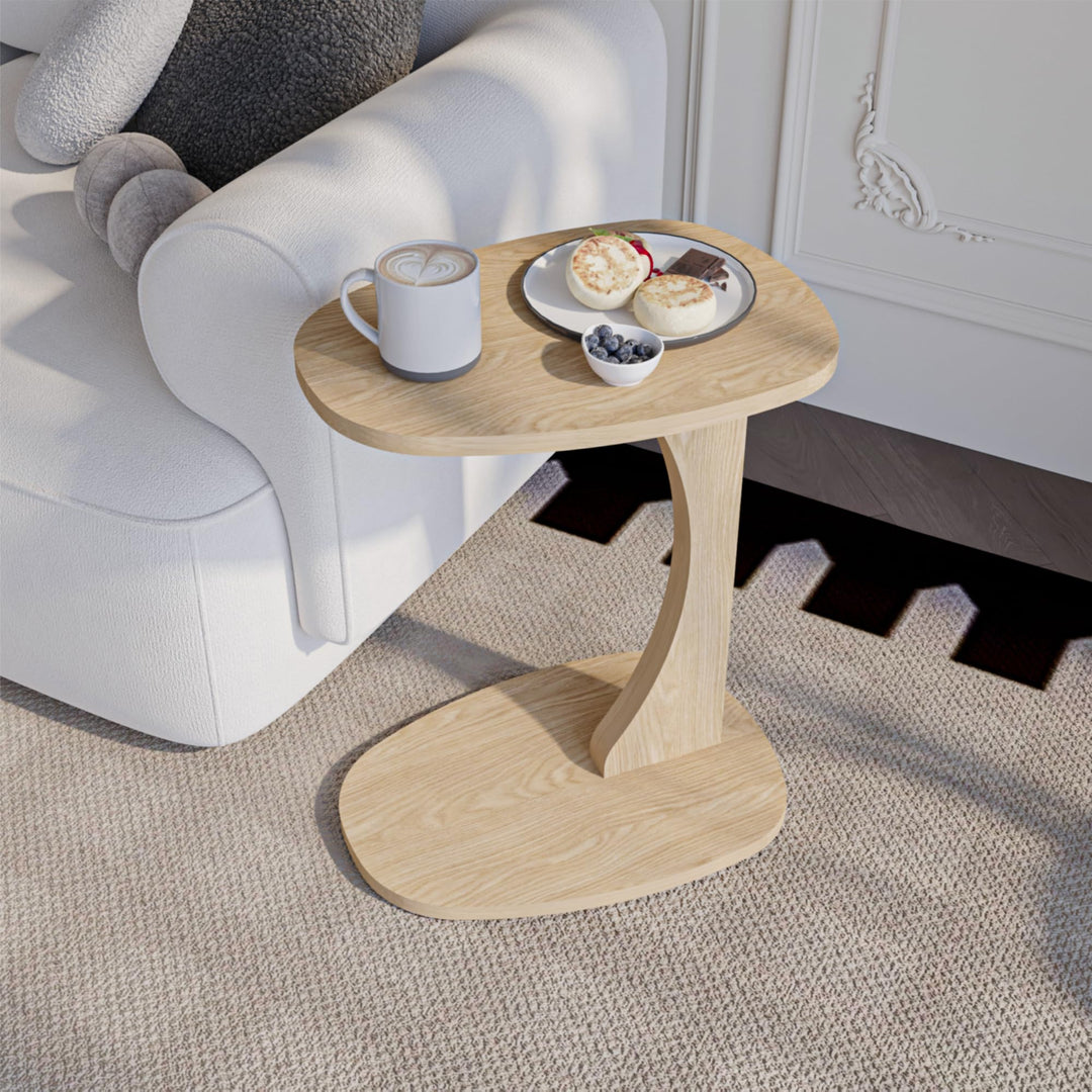 Beistelltisch Couch mit Rollen, Kleiner Beistelltisch C-Form, Sofatisch in stylischer Natur Eiche-Op