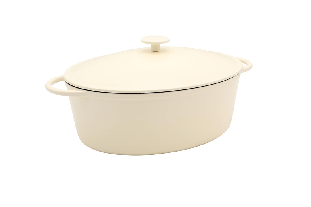Karl Krüger Eisenguss Bratentopf oval Savanna, creme/schwarz, 34 cm, Creme