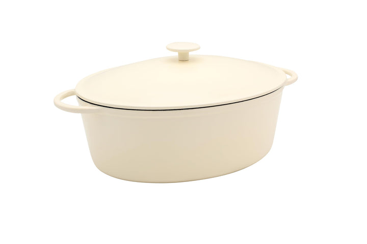 Karl Krüger Eisenguss Bratentopf oval Savanna, creme/schwarz, 34 cm, Creme