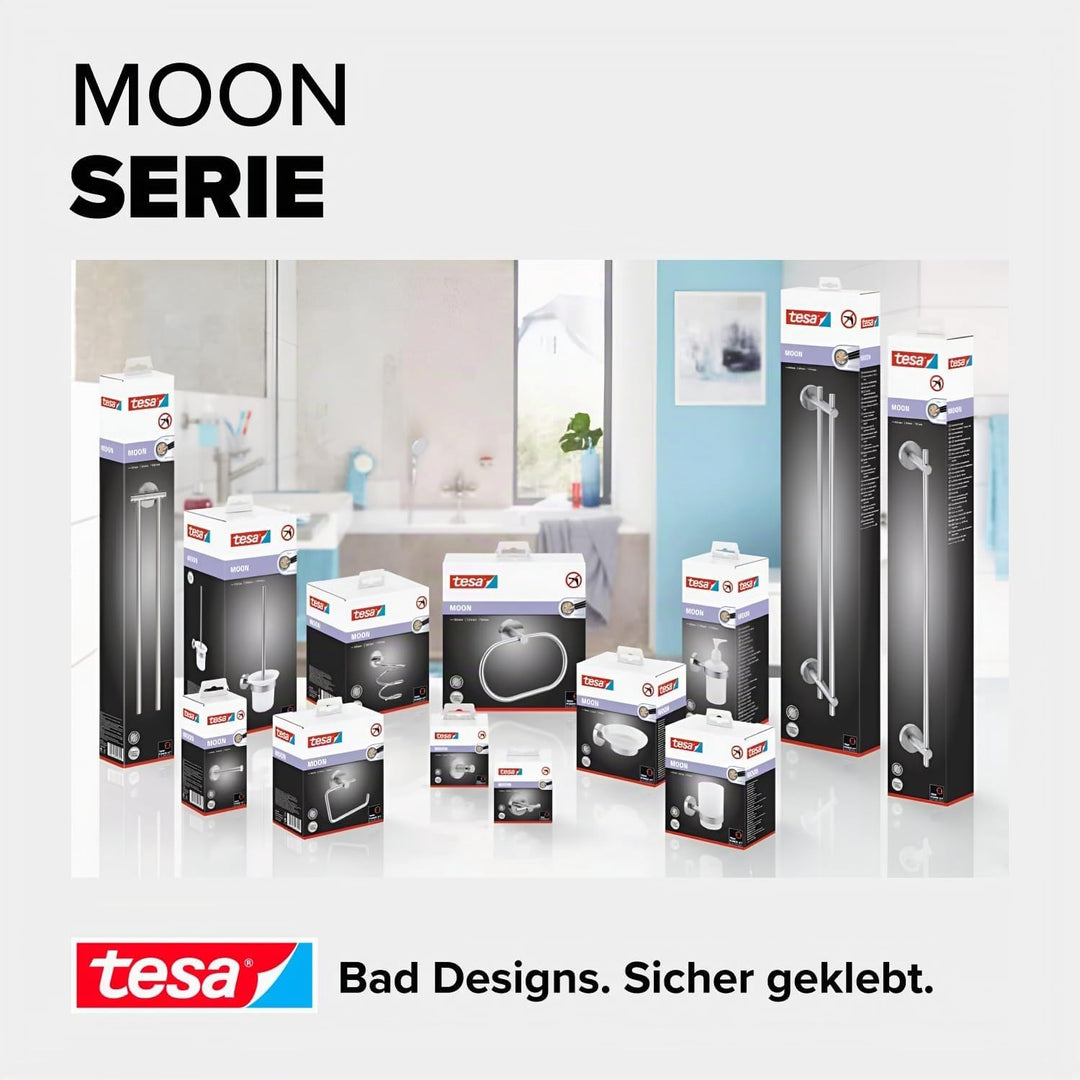 tesa Moon Handtuchring, verchromt - Handtuchhalter-Ring oval - zur Wandbefestigung ohne Bohren, inkl