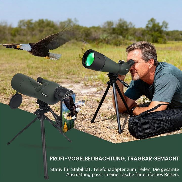 BIBIRE Spektiv mit Stativ und Smartphone-Adapter, 25-75x60 HD-Spektiv mit Tragetasche für Zielschies