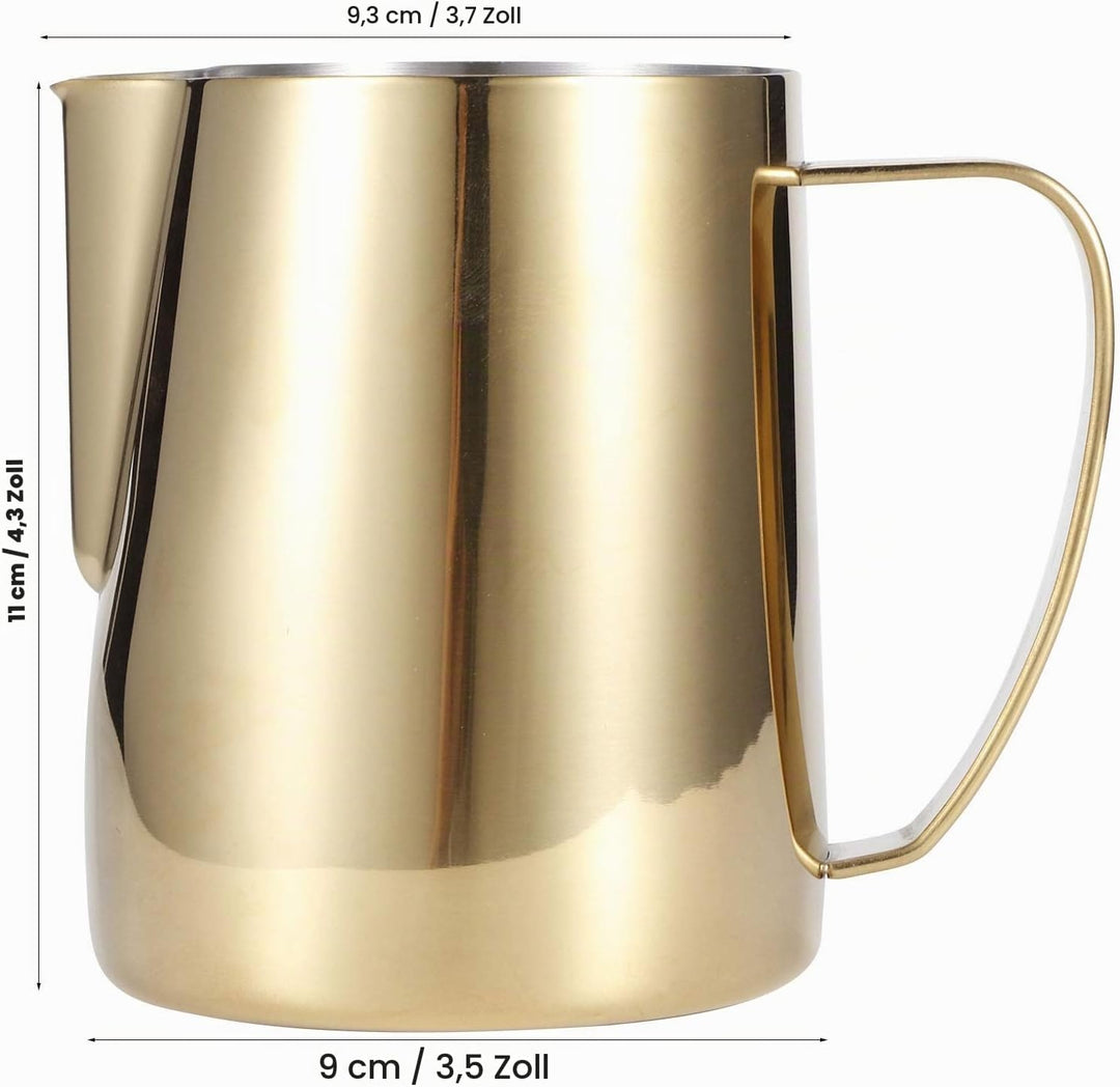 Tomotato Milchschaum Krug, Gold Edelstahl Milchkännchen Aufschäumkännchen mit Spitzer Ausguss Kaffee