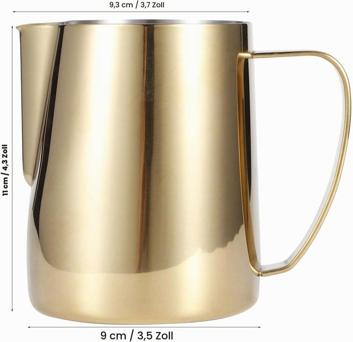 Tomotato Milchschaum Krug, Gold Edelstahl Milchkännchen Aufschäumkännchen mit Spitzer Ausguss Kaffee