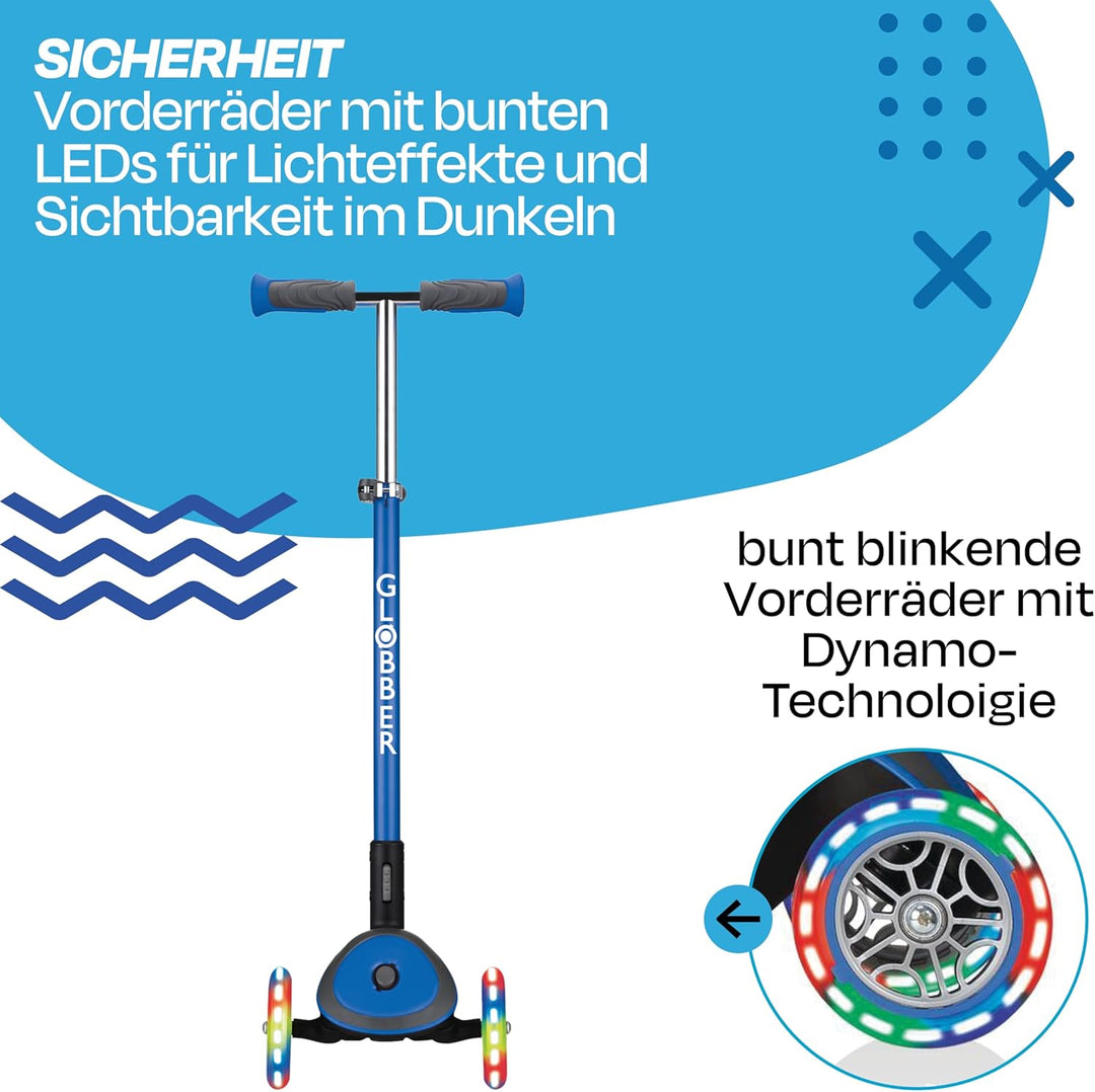 GLOBBER Elite Roller – Tretroller Kinder ab 3 Jahre - Scooter 120/80 mm - ABEC 5, 3-rädrig – höhenve