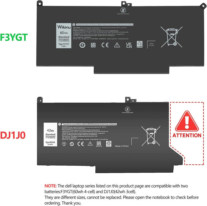 Wikinu 60Wh F3YGT Laptop Akku für Dell Latitude 12 7000 7280 7290 13 7000 7380 7390 P29S002 14 7000