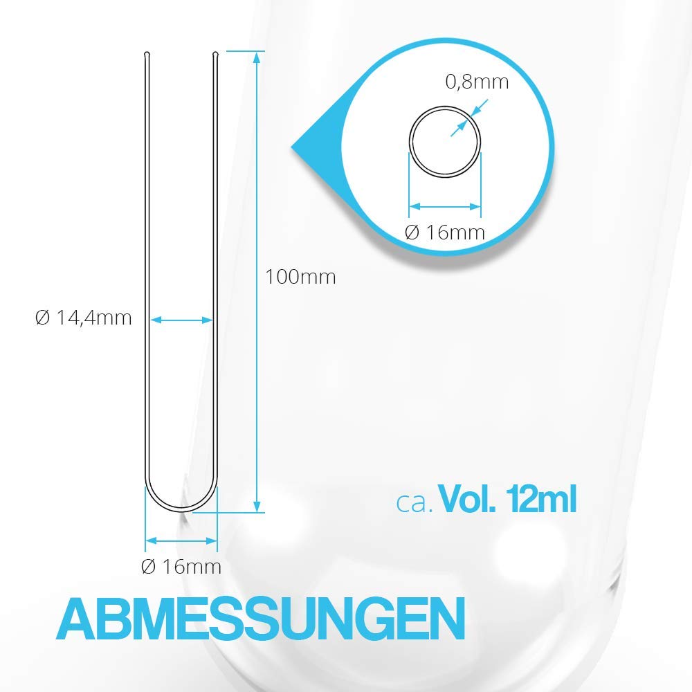 Tuuters Glas Reagenzgläser mit Korken (dunkelbraun), 100 Stück, (100 x Ø16 mm), 100 x Ø16 mm
